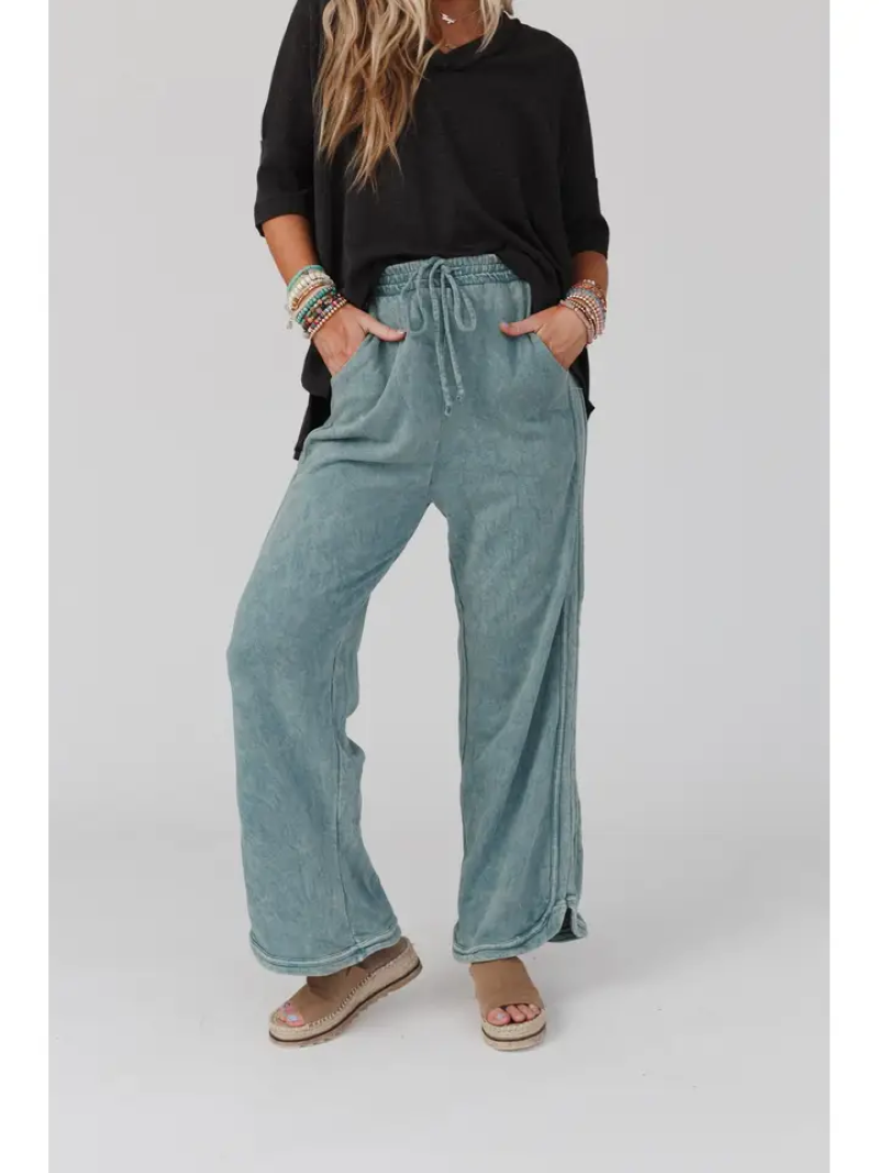 So Comfy Wide Leg Full Pant Teal - Blue Mimosa Boutique