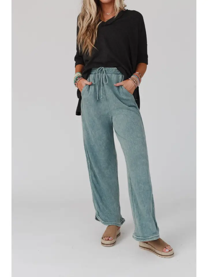 So Comfy Wide Leg Full Pant Teal - Blue Mimosa Boutique