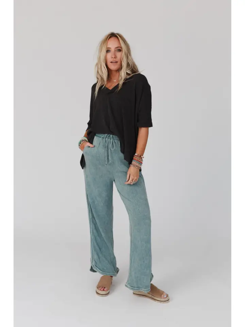 So Comfy Wide Leg Full Pant Teal - Blue Mimosa Boutique