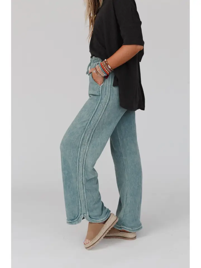 So Comfy Wide Leg Full Pant Teal - Blue Mimosa Boutique