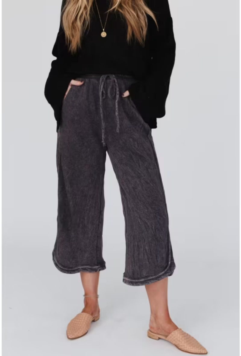 So Comfy Wide Leg Pant Petite Length | Charcoal - Blue Mimosa Boutique