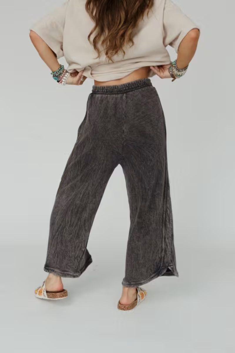 So Comfy Wide Leg Pant Petite Length | Charcoal - Blue Mimosa Boutique