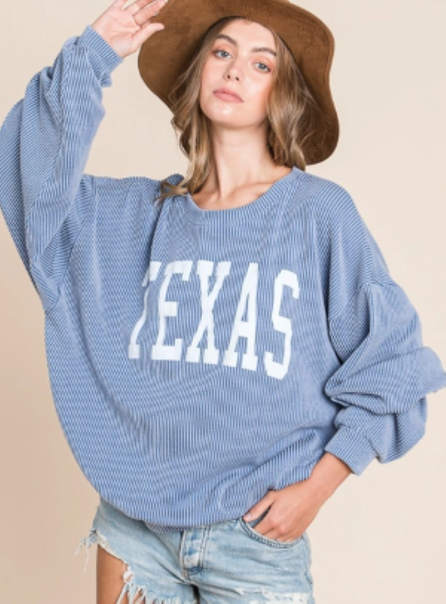 Texas Graphic Sweatshirt Denim - Blue Mimosa Boutique