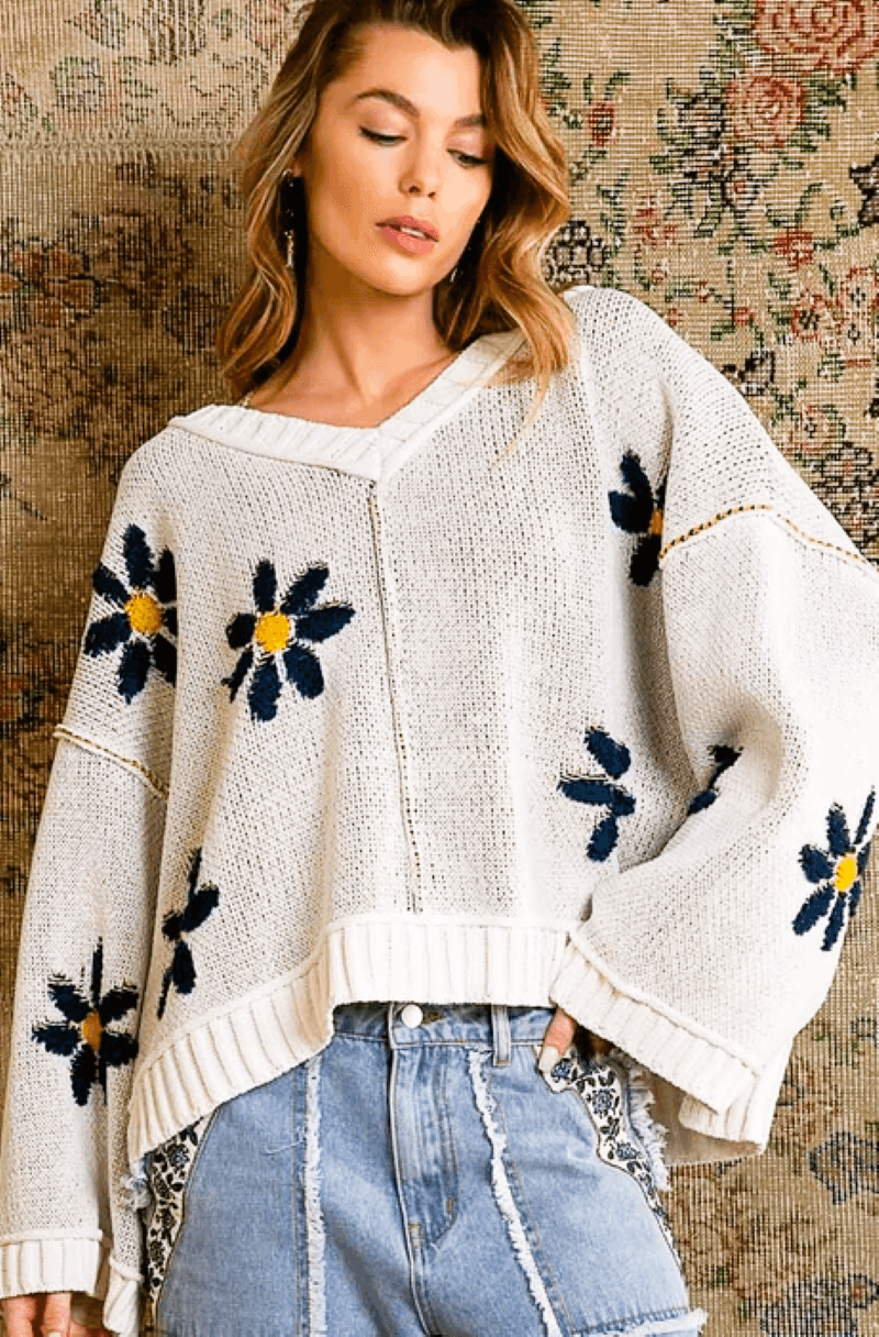 Berber Floral Chenille Sweater - Blue Mimosa Boutique