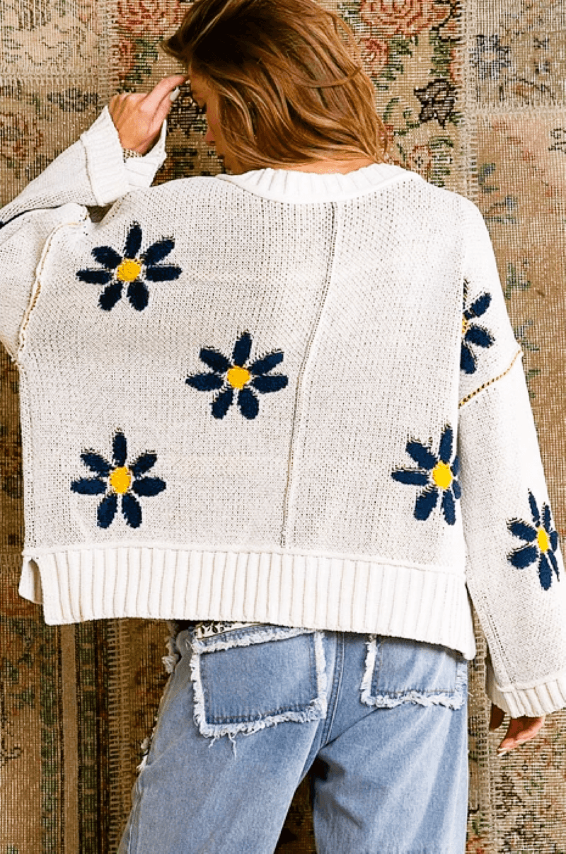 Berber Floral Chenille Sweater - Blue Mimosa Boutique