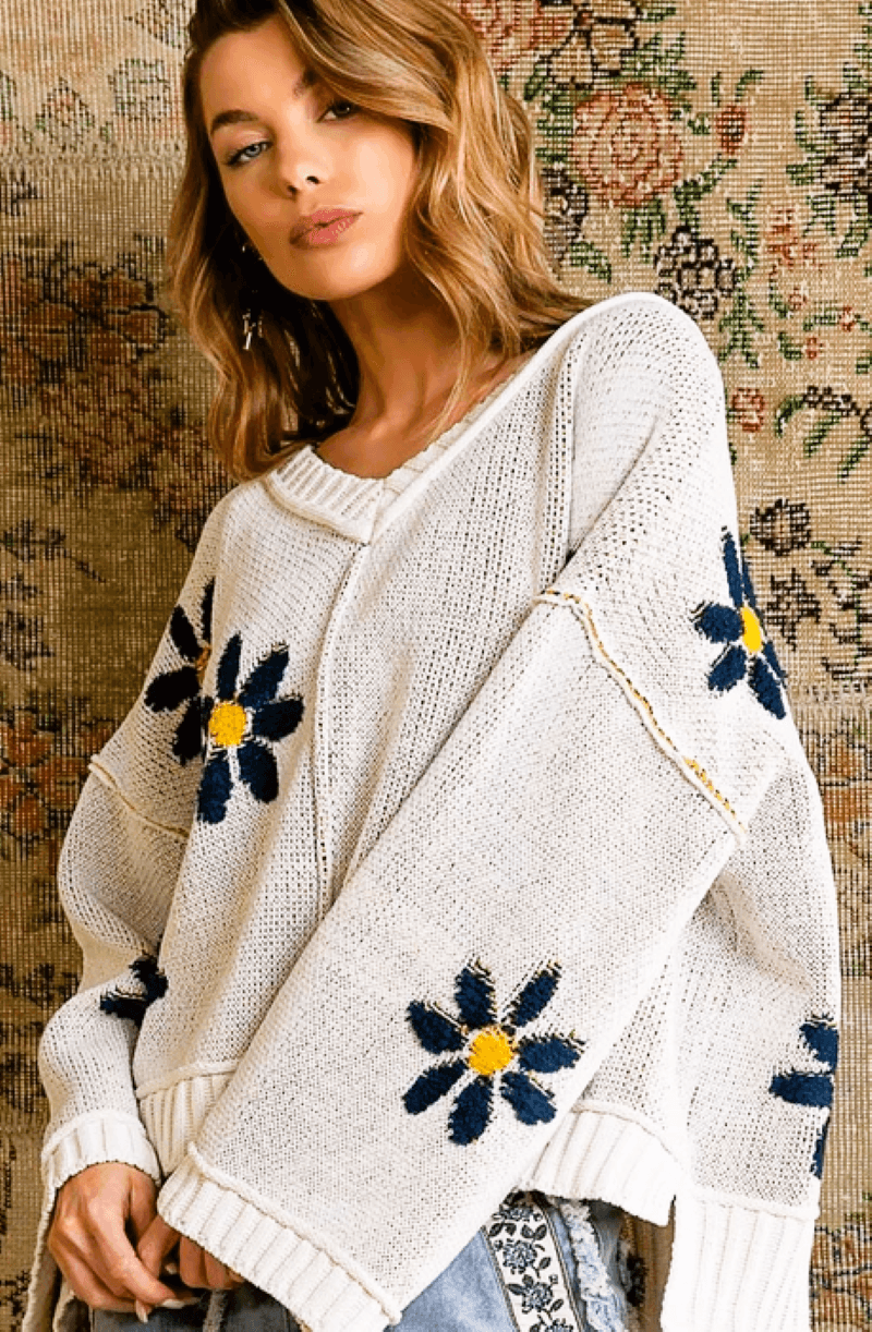 Berber Floral Chenille Sweater - Blue Mimosa Boutique