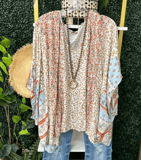 Boho Leopard and Floral Print Top - Blue Mimosa Boutique