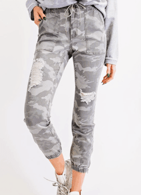 Distressed Camo Pant - Blue Mimosa Boutique