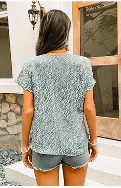 Green Printed V-Neck Top - Blue Mimosa Boutique