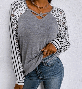 Striped Leopard Print Top - Blue Mimosa Boutique