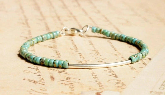 Turquoise Blue Sterling Silver Bar Bracelet - Blue Mimosa Boutique